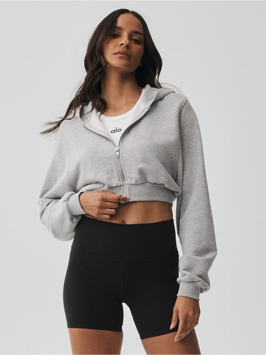 ALO Yoga Tops - Alo Yoga Sweet Escape Zip Up Hoodie in Athletic Heather Grey Small